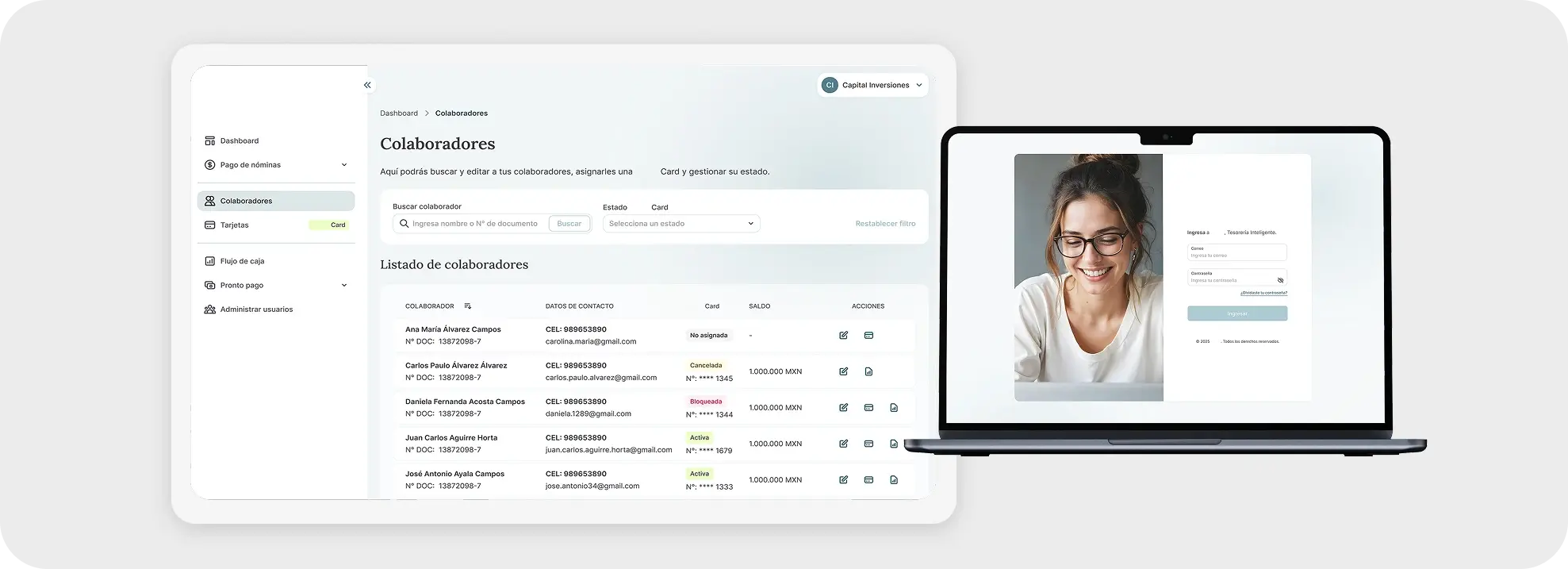 Mockup de la plataforma con una persona en esta