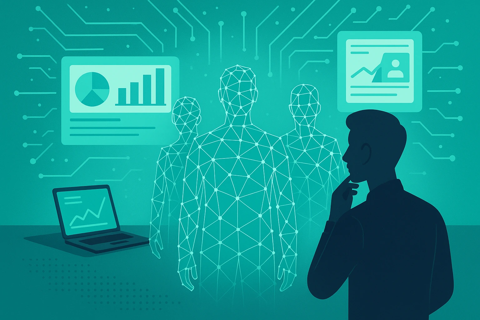 usuarios humanos observando una representacion digital de un usuario