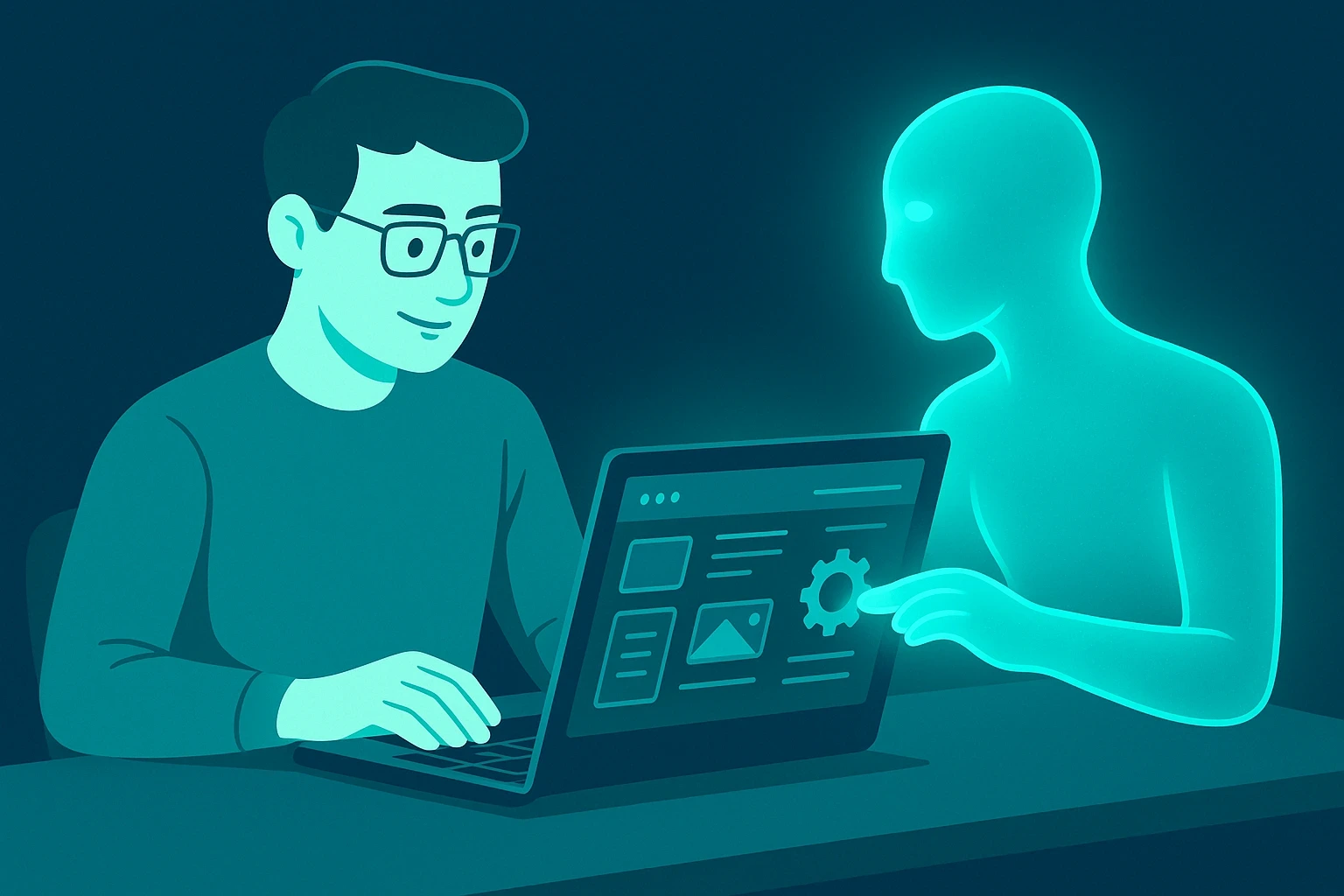 Persona en el pc hablando con un usuario IA